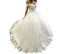 HEULORIA Robe de mariée Princesse Perles Dentelle Grande Traine Robe de Mariage BA-OF-0547 (as4, Numeric, Numeric_42, Regular, Regular, Ivory)