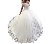 HEULORIA Robe de mariée Princesse Perles Dentelle Grande Traine Robe de Mariage BA-OF-0547 (as4, Numeric, Numeric_46, Regular, Regular, White)