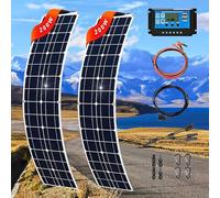 Heumbio Kit De Panneau Solaire 400W, 12V 24V avec ContrôLeur De Charge Solaire 40 A Et CâBle D'Extension, avec Clips De Batterie pour Bateau, Moto, Maison, éClairage ExtéRieur, Camping-Car,White