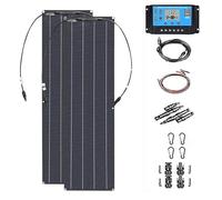 Heumbio Kit De Panneau Solaire 400W, 12V 24V avec ContrôLeur De Charge Solaire 40 A Et CâBle D'Extension, avec Clips De Batterie pour Bateau, Moto, Maison, éClairage ExtéRieur, Camping-Car,Black