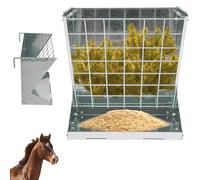 Heuraufe Bol à foin pour cheval avec crochets réglables, râtelier mural, mangeoire pour moutons dans les fermes de bétail, en intérieur et en extérieur, jusqu'à 30 kg (argenté)