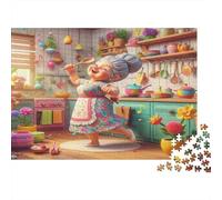 Heureuse Grand - mère Cooking Casse-tête 1000 Pièces avec Clic Parfait, Puzzle d'art énigme De Compétence Logique pour Une Activité Zen, Puzzle Cadeau d'anniversaire 52x38cm/1000pcs