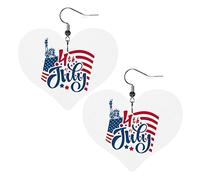 Heureux 4 juillet jour de l'indépendance boucles d'oreilles en cuir pour femmes balancent boucle d'oreille goutte coeur pendentif avec crochet cadeaux pour fille adulte