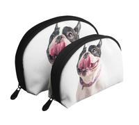 Heureux Chien Curieux Bouledogue français, Trousse de Maquillage Coquille Femme Petit Porte-Monnaie Trousse de Toilette Trousse à cosmétiques 2 pièces