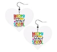 Heureux dernier jour de l'école boucles d'oreilles en cuir pour les femmes balancent boucle d'oreille goutte coeur pendentif avec crochet cadeaux pour fille adulte