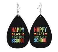 Heureux dernier jour de l'école enseignant étudiant Graduation boucles d'oreilles pour les femmes mode larme goutte pendentif Faux cuir boucles d'oreilles