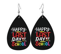 Heureux dernier jour de l'école enseignant étudiant Graduation boucles d'oreilles pour les femmes mode larme goutte pendentif Faux cuir boucles d'oreilles