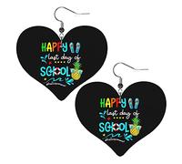 Heureux dernier jour d'école bonjour été boucles d'oreilles en cuir pour les femmes balancent boucle d'oreille goutte coeur pendentif avec crochet cadeaux pour fille adulte