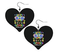 Heureux dernier jour d'école bonjour été boucles d'oreilles en cuir pour les femmes balancent boucle d'oreille goutte coeur pendentif avec crochet cadeaux pour fille adulte