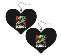 Heureux dernier jour d'école bonjour été boucles d'oreilles en cuir pour les femmes balancent boucle d'oreille goutte coeur pendentif avec crochet cadeaux pour fille adulte