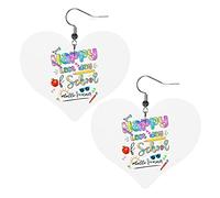 Heureux dernier jour d'école bonjour été boucles d'oreilles en cuir pour les femmes balancent boucle d'oreille goutte coeur pendentif avec crochet cadeaux pour fille adulte