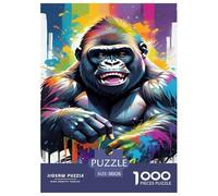 Heureux Gorilla Puzzles 1000 Pièces Cadeau Unique Animaux Jeu Éduchatif Défi Jouet À De Qualité Supérieure Peinture Art pour Adultes Et Enfants À Partir De 14 Ans 38x26cm/1000pcs