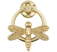 Heurtoir de porte en laiton pour porte d'entrée | Heurtoirs en laiton massif poli doré avec plaque de gâche | UPVC | Meuble de porte d'entrée libellule avec un design unique