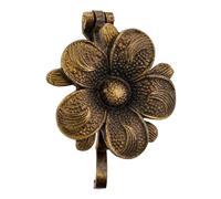 Heurtoir de porte en métal antique en forme de fleur pour porte d'entrée | Construction en fonte, 15,2 cm de hauteur, comprend des vis et des ancres, finition en laiton rustique, matériel extérieur