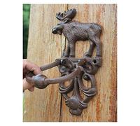 Heurtoir De Porte,Heurtoir De Porte D'Entree 2 fonte heurtoir Elk Moose décoratif Doorknocker traditionnel style vintage poignée de porte animal Loquet Brown