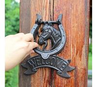 Heurtoir de Porte Manuellement Anneau De Porte en Fer Forgé, Panneau avec Tête De Cheval, Style Ferme Heurtoir De Porte pour Porte D'entrée Patio Villa Gazebo