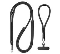 Heuskay Lot de 2 lanières de téléphone avec écusson - Sangle réglable pour téléphone - Peut être transporté à l'arrière de la corde dos nu - 3 en 1 - Noir