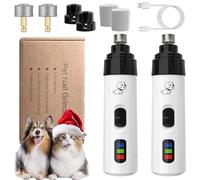 Heusom Silent Groom Pro Nail Grinder Cordless, Heusom Nail Trimmer for Dogs & Cats with LED Light & 3 Speeds, 2000mAh Rechargeable Electric Pet Nails Grinder Painless Paws Grooming Tool (2pc+2 Heads)