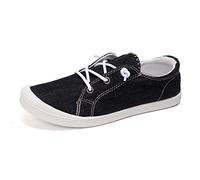 HEVA Baskets à enfiler en toile pour femme - Chaussures de randonnée confortables, Noir , 40 EU