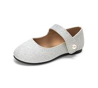 HEVA Chaussures Mary Jane classiques pour filles avec crochet et boucle pour robe de mariée, Paillettes argentées, 29 EU