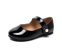 HEVA Chaussures plates Mary Jane classiques pour filles avec fermeture Velcro pour robes de mariée, chaussures d'école, Noir , 23 EU