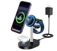 Hevanto Station de charge rapide sans fil 3 en 1 25 W pour Apple MagSafe, support de chargeur magnétique Mag-Safe pour iPhone 17 16 15 14 13 12 Apple Watch AirPods, adaptateur 45 W inclus, noir