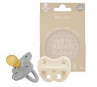HEVEA 2-Pack Coloured Natural Rubber Pacifier with Natural Colour Pigments, Plant Based, Eco-Friendly, BPA-Free & Approved for Food Contact (Gorgeous Grey & Milky White, 0-3 Months Round Teat Shape)