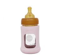 Hevea - Biberon à col large zéro plastique avec protection en caoutchouc naturel - Powder Pink