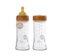 HEVEA Biberons en Verre à Col Large - Anti-colique pour Bébés de 3 Mois et Plus, Débit Moyen, Sans BPA, Pack De 2 Biberon Verre 250ml