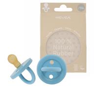HEVEA BUMIBÉBÉ Sucette Bebe RONDE caoutchouc naturel / 0+ mois - Sans BPA, PVC, ni Phtalates - Design Danois Tétine avec 4 Trous de Ventilation - Hygiénique - Pack de 2 tétines (Bleu cielxBleu ciel)