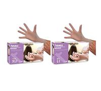 Hevea - Gants en vinyle jetables. Sans talc et sans latex. Boîte de 100 gants. Taille : XL (Très grande) & Gants en vinyle jetables. Sans talc et sans latex. Boîte de 100 gants. Taille : L (Grande)