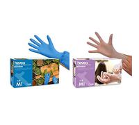 Hevea - Gants jetables en nitrile et vinyle. Sans poudre ni latex. Boîte de 100 gants. Taille : M. Couleur : Bleu