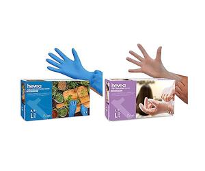 Hevea - Gants jetables en nitrile et vinyle. Sans talc et sans latex. Boîte de 200 gants. Taille : L (Grande). Couleur : bleu