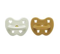 HEVEA Lot de 2 tétines rondes en caoutchouc naturel de 3 à 36 mois, design hygiénique en une seule pièce, pour les nouveau-nés et les tout-petits, sans BPA, douces et durables (ambre arctique)