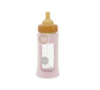 HEVEA Plastic-Free Wide Neck Glass Baby Bottle with Sleeve - Medium Flow Anti Colic Baby Bottles 3-24 months - Eco-friendly, BPA-free, Single-pack (250 ML)