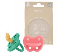 HEVEA Sucette Bebe PHYSIOLOGIQUE caoutchouc naturel / 3-36 mois - Sans BPA, PVC - Design Danois Tétine avec 4 Trous de Ventilation - Hygiénique - Pack de 2 tétines (Rose Tulipe & Pop of Green)