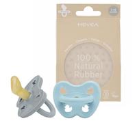 HEVEA Sucette Bebe PHYSIOLOGIQUE caoutchouc naturel / 3-36 mois - Sans BPA, PVC, ni Phtalates - Design Danois Tétine avec 4 Trous de Ventilation - Hygiénique - Pack de 2 tétines (Maya Bleu & Gris)