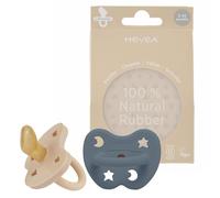HEVEA Sucette Bebe PHYSIOLOGIQUE caoutchouc naturel / 3-36 mois - Sans BPA, PVC, ni Phtalates - Design Danois Tétine avec 4 Trous de Ventilation - Hygiénique - Pack de 2 tétines (Sable & Bleu océan)