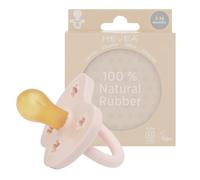 HEVEA Sucette ronde en caoutchouc naturel pour nouveau-né de 3 à 36 mois - Design hygiénique en une pièce pour les nouveau-nés aux tout-petits, sans BPA, douce et durable - Lot de 1 (rose poudré)