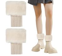 Heveer Fourrure Jambière Chauffe-Jambes Jambières Guêtres Leg Warmers pour Femme d'Hiver Couvre Jambes Chaussettes Chaudes Tricotées pour Femmes Filles Blanc Cassé