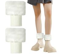 Heveer Leg Warmers Protège Jambes Courts en Peluche Legwarmers d'hiver tricoté Chauffe-Jambes Blanc