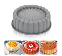 Heveer Moule à Gâteau Rond en Silicone AntiadhéSif Moule à Gateau Charlotte Réutilisable Moule à Gâteau Cannelé pour Cheesecake Brownie Tartes Flan 8 Pouces Gris