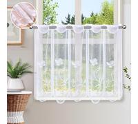 Heveer Rideau Brise-Bise Semi-Transparents Rideaux Cuisine avec œillets Rideaux pour Petites Fenêtres Chambre Cuisine Bistrot 60 * 81cm(BxL)