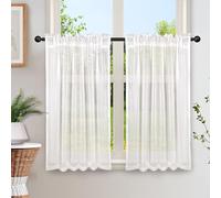 Heveer Rideaux Semi-Transparents Rideau de Fenêtre Court Lot de 2 Rideau Filtrage de la Lumière Blanc pour Cuisine Salon Bistrot 65x60 cm