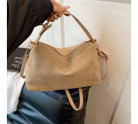 Hevel, 1 pièce Sac à main de niche nouveau en daim synthétique kaki lisse avec fermeture éclair et verrou métallique, sac polyvalent et décontracté de couleur unie pour l'automne/hiver, sac bandoulièr