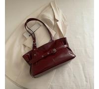 Hevel, 1 pièce Sac fourre-tout vintage grande capacité, sac sous-bras surdimensionné pour les trajets, sac à main de mode pour femme en rouge bordeaux, matériau PU à cire d'huile de couleur unie, déco