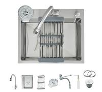 Hevenaov Évier de cuisine en acier inoxydable brossé 60 x 45 cm, ensemble complet avec robinet à douchette amovible, nettoyeur de verres, distributeur de savon et égouttoir réglable