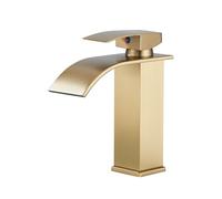 Hevenaov Robinet de salle de bain cascade, robinet de lavabo doré brossé, mitigeur monocommande en laiton, réglable chaud et froid, robinet de salle de bain économiseur d'eau