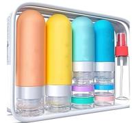 HEVIBK 17 Pièces Flacon Voyage en Silicone,Compressibles pour Articles de Toilette, Après-shampooing, Lotion et Gel Douche (Coloré)