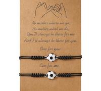 HEVIBK Bracelet de football réglable à breloques en corde tressée pour enfants, garçons et filles (Argent-Noir)